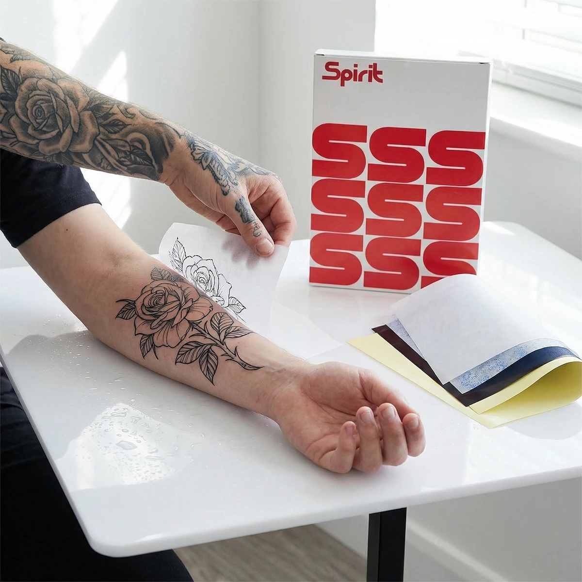 DM 100 Stück Spirit Tattoo-Transferpapier A4-Format Freihand-Thermokopierer Schablonenpapier für Tattoo-Transfermaschinen-Zubehör – Detail 7