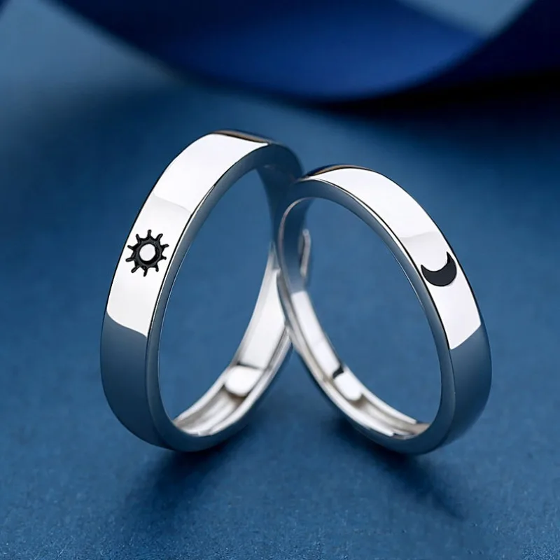 1/2pcs Simple Sun Moon Couple Rings Women Men Fashion Opening Adjustable Stainless Steel Lover Valentine Day Gifts Ring Jewelry