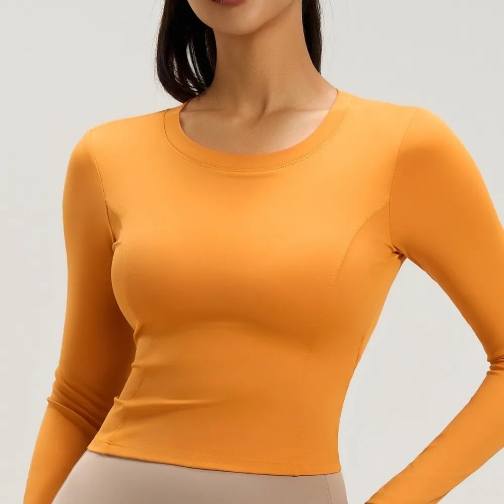 

Ruffled Fit Back Drawstring Sportswear with Chest Pad Long Sleeve Fitness Yoga Top Workout Wear Breathable Pilates Yoga Shirts