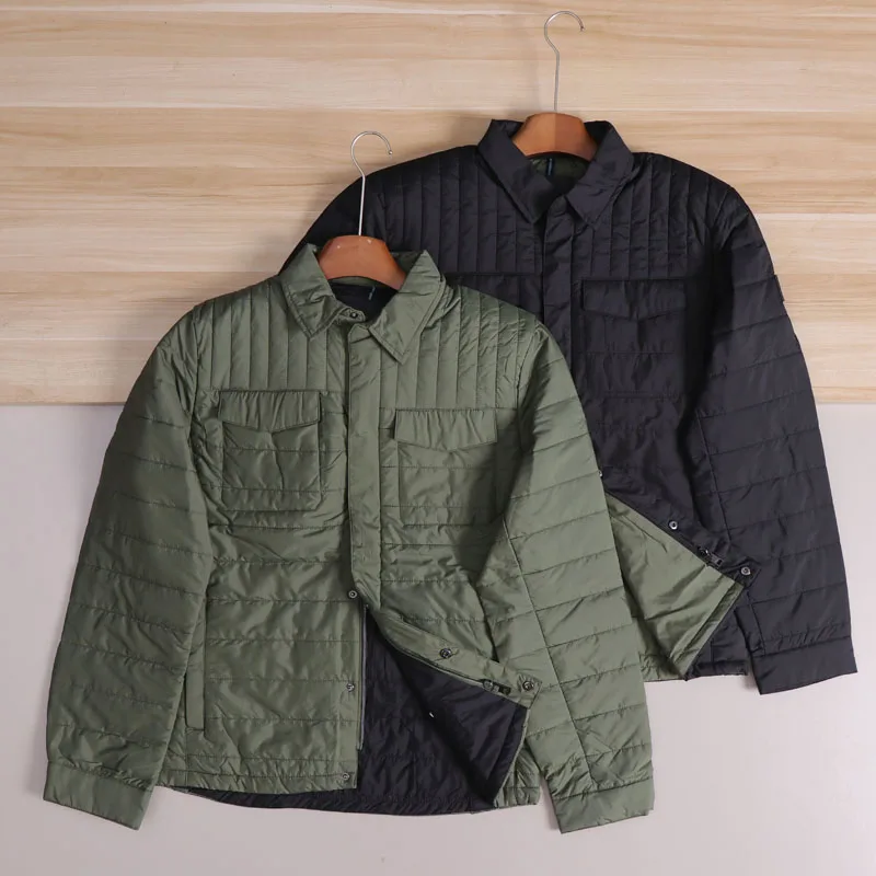 Lightweight Warm Cotton Jacket Men's Outdoor Casual Shirt Style Autumn Winter Fashion City Loose Fit Long Sleeve Button up