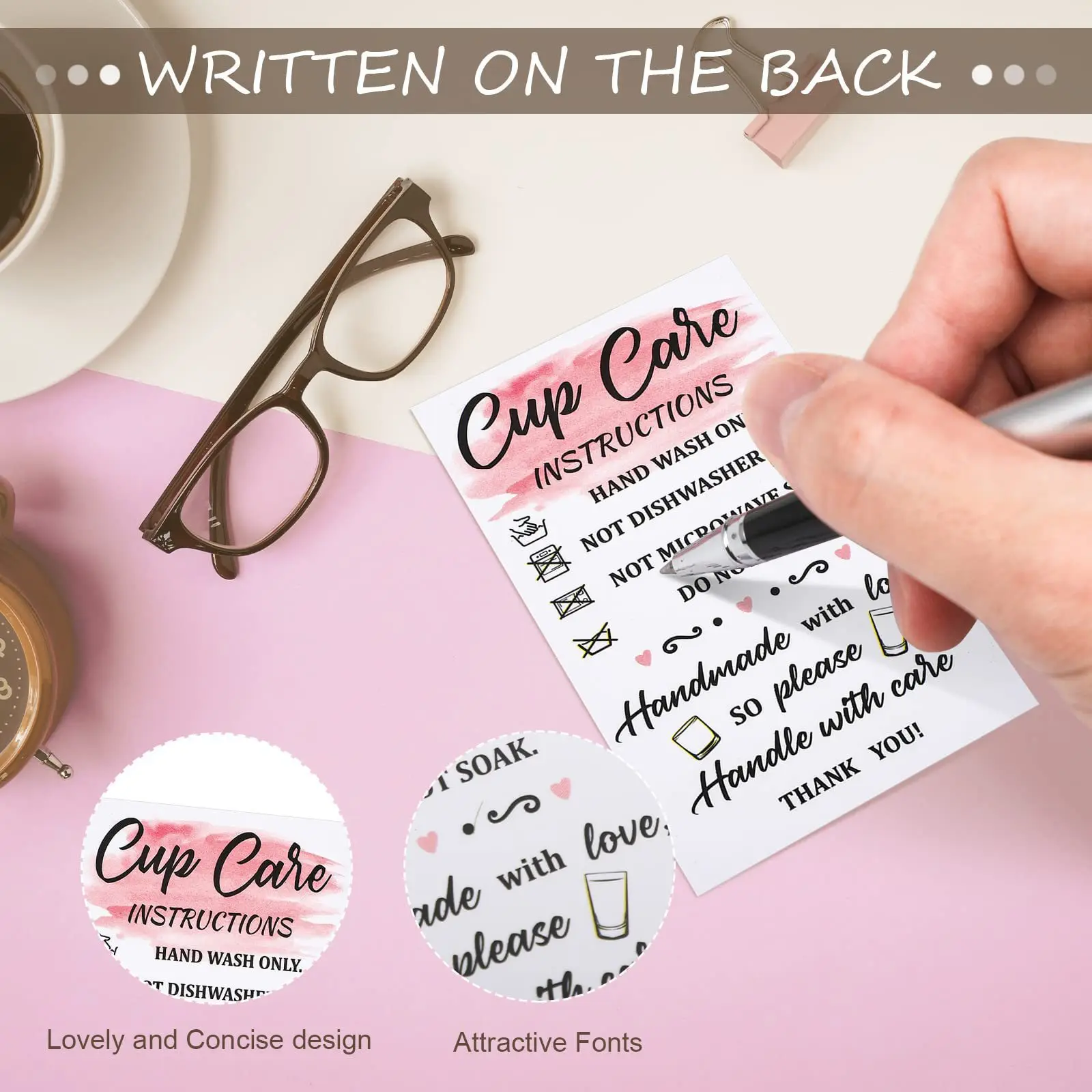 50pcs 텀블러 컵 카드, 컵 케어 지침 카드, 텀블러 케어 카드, 비즈니스 머그 스토어 용 컵 케어 머그 삽입