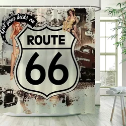 Highway Route 66 Shower Curtains for Bathroom Accessories European Curtain Folding Partition Bath Bedrooms Things the Set Home