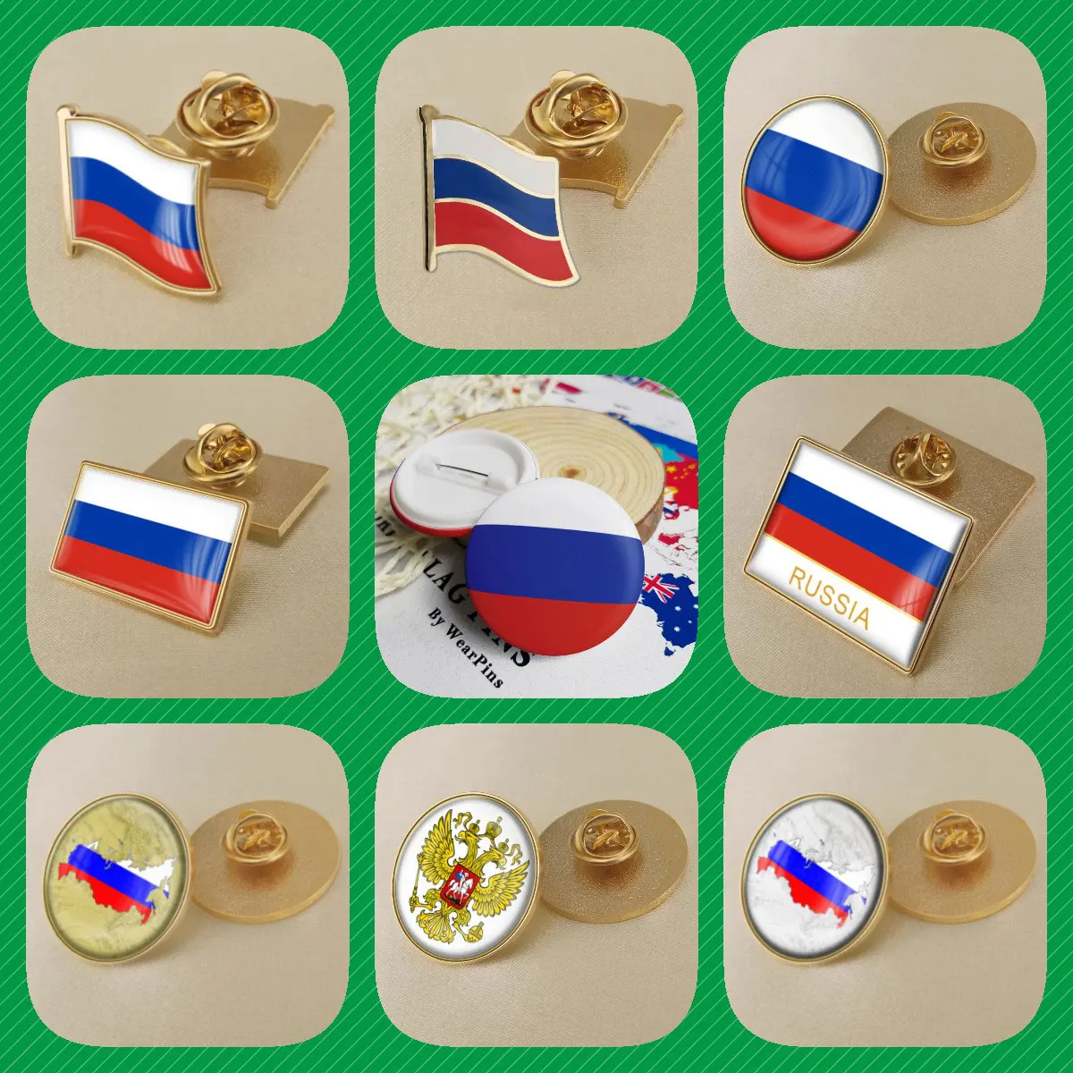 Russian Federation Map Flag National Emblem National Flower Brooches Badges Lapel Pins