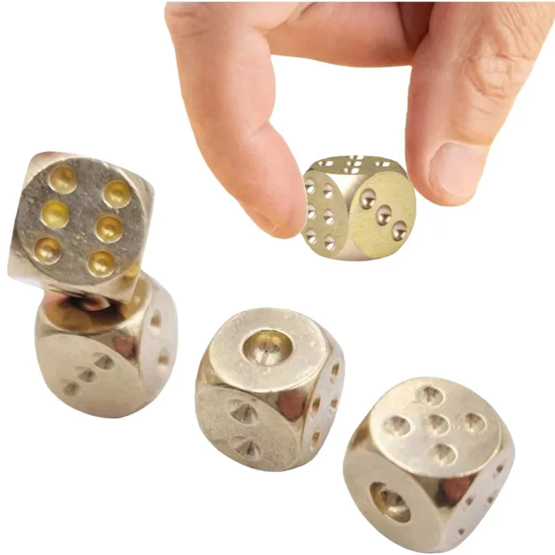 6/12Pcs 15mm Metal Dice Solid Brass Gold High-Quality 6-Sided Game Dice Hand Polished Stress Relieving Family Gathering Toy