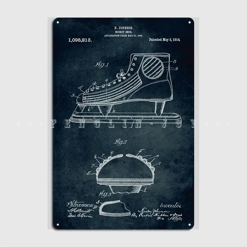 1909 Hockey Shoe Johnson Poster Metal Plaque Wall Plaque Wall Cave Kitchen Personalized Tin Sign Poster