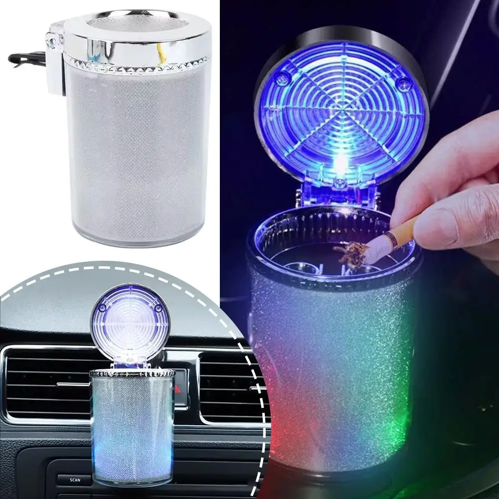 

Автомобильная пепельница с зажимом для воздуховыпускного отверстия со светодиодной подсветкой, универсальный держатель, пепельница для пепла, антизапотевающая для сигарет, бездымная пламенная коробка, лоток Y4C8