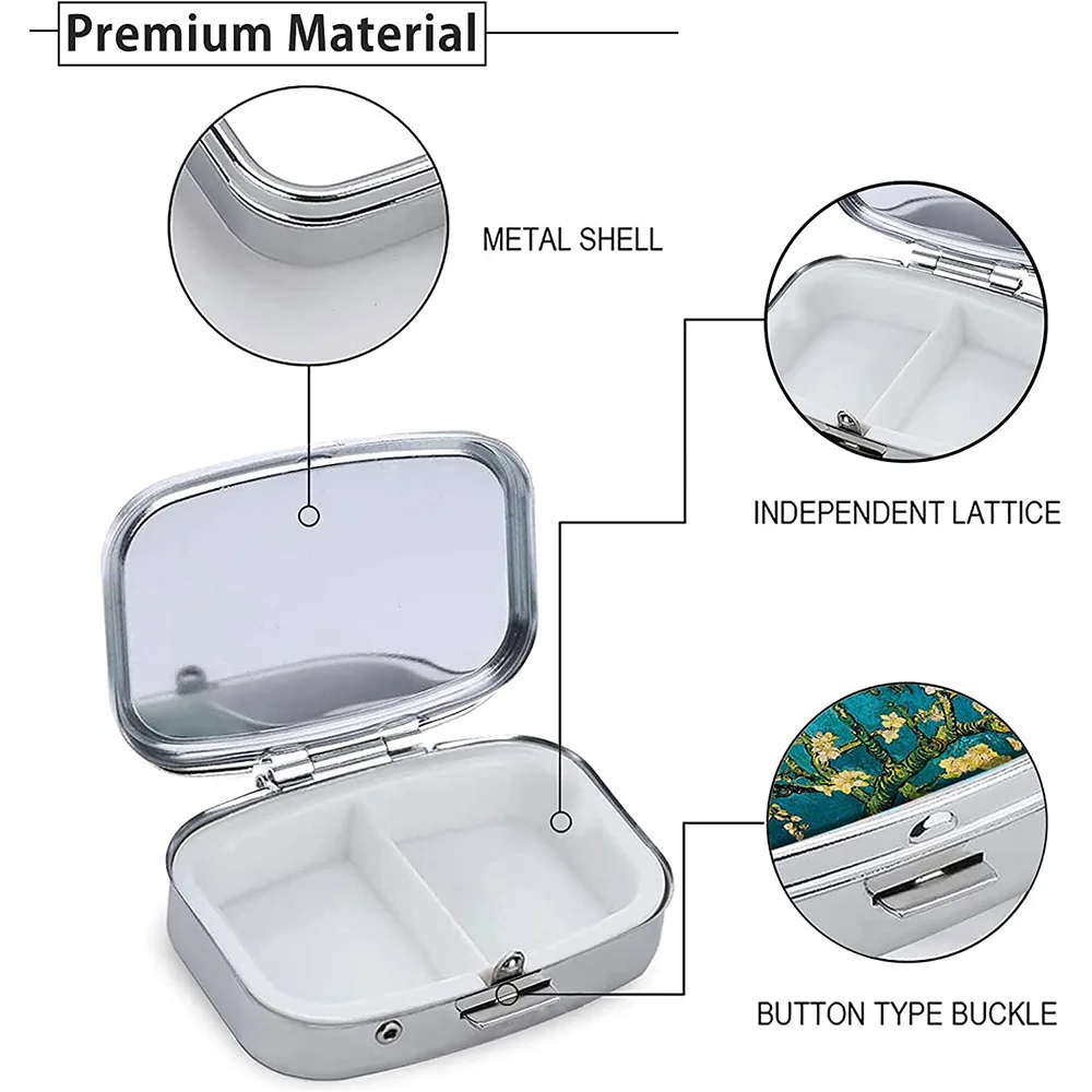 صناديق حبوب منع الحمل 2-مقصورة معدنية مربعة حبوب موزع النفط اللوحة المحمولة صندوق تخزين الأدوية صندوق مجوهرات الحلوى