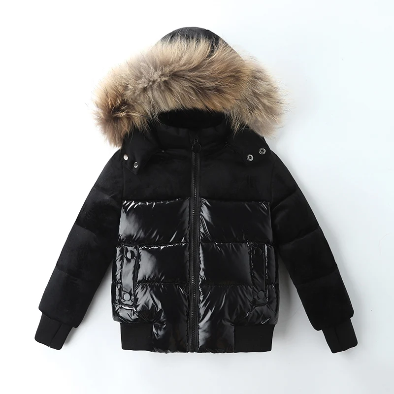 2023 Winter Kids Down Jackets Montage Real Fur Hoodie Shiny Thick Parka Warm Waterproof Windproof Children Boys Girls Outerwear