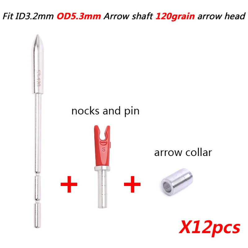 12set ID3.2mm 80 100 120 Grain 12pcs Arrow heads+ 12pcs collar+12pcs  Arrow pin and nocks for Archery arrow shaft DIY