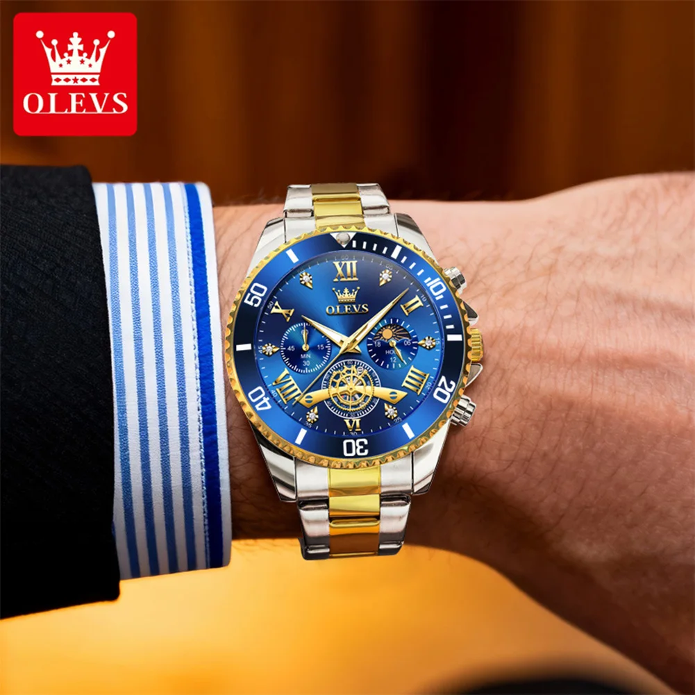 OLEVS Watches for Men Classic with Date Business Dress Luxury Big Face Waterproof Luminous Analog Stainless Steel Male Watch