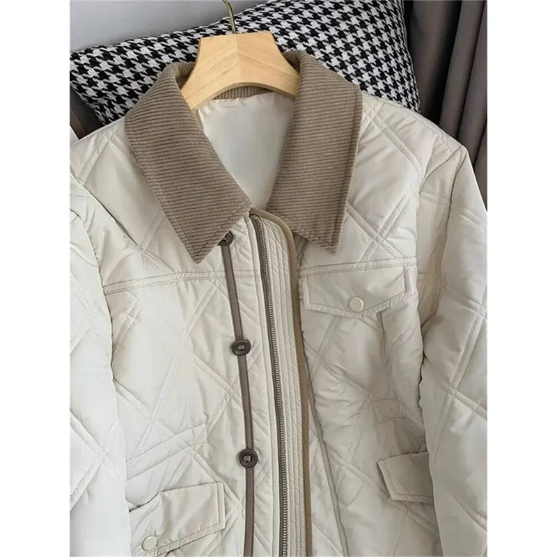 

Vintage Collar Color Cotton Women's Loose Fit Slimming Lightweight Autumn Winter Outerwear