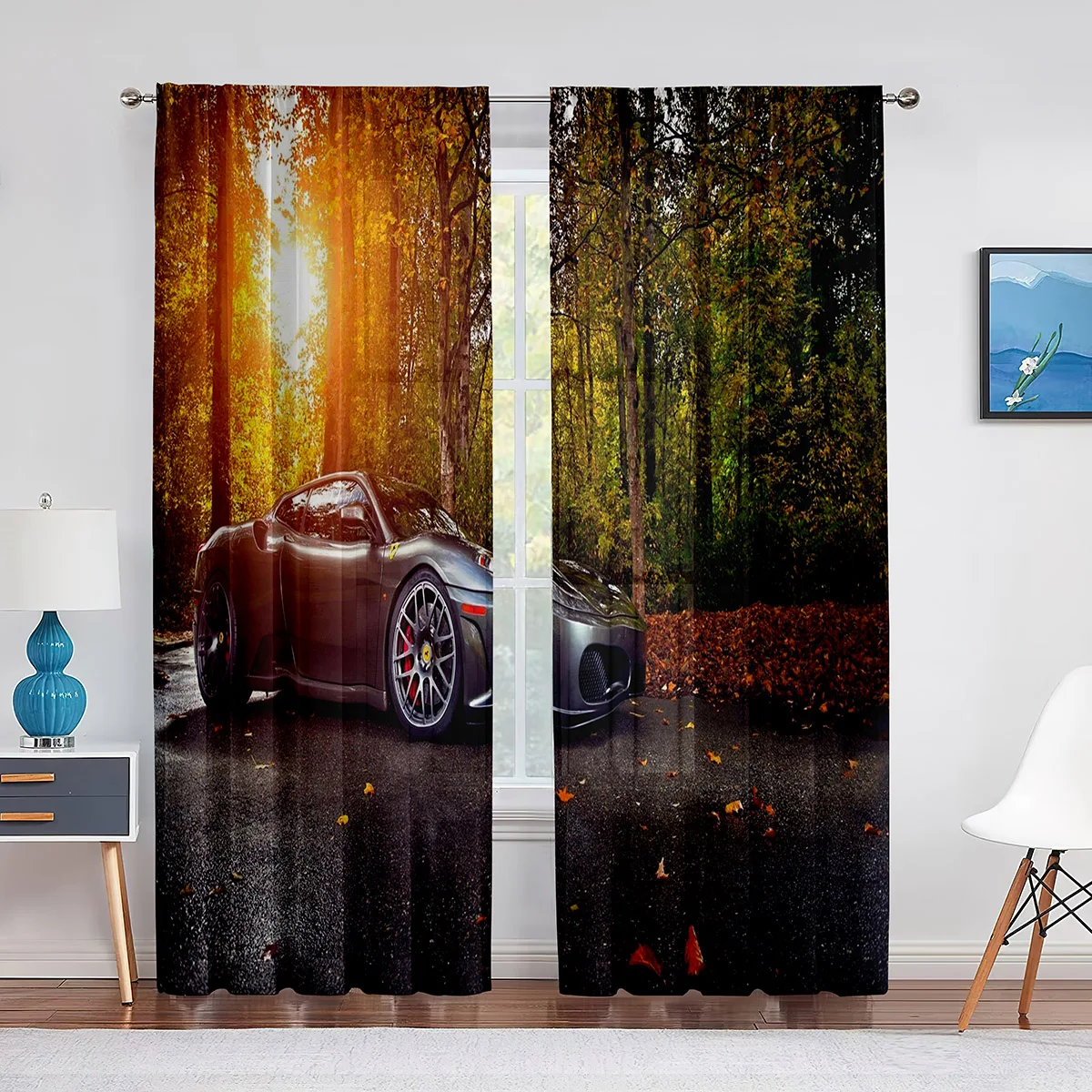 Black Speed Sport Car Thin Cloth Curtain for Living Room Bedroom Decor Extreme Sports Drapes 2panel Blinds Window Semi-blackout