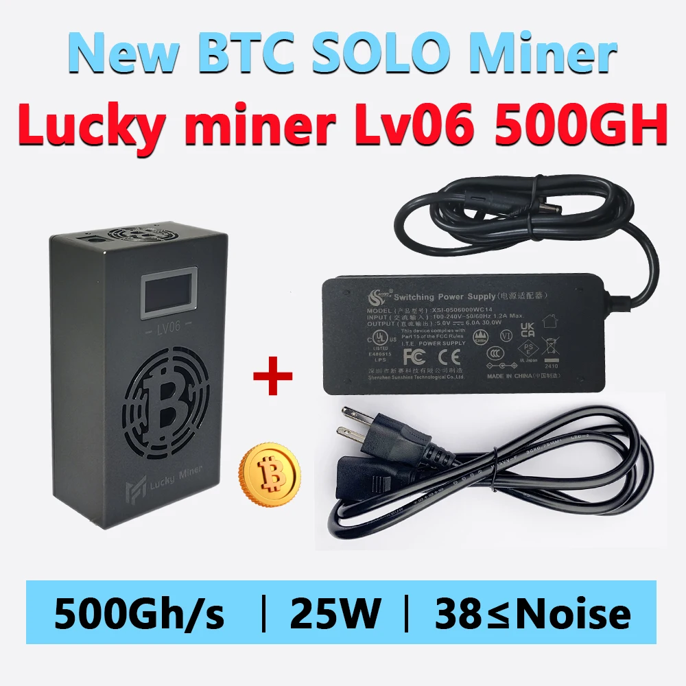 Lucky miner solo miner, btc, LV06, BM1366, 500GH/S, minero de locomotora con 5V, 6A, US VDE, BS, BR solo, minero de Cripto