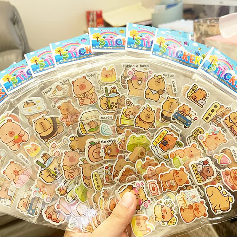 12pcs Kapibala Capybara 3D Bubble Sticker Kawaii Three Dimensional 3D Puffy Bulk Stickers Cute Cartoon Anime Kids Girl DIY Toy