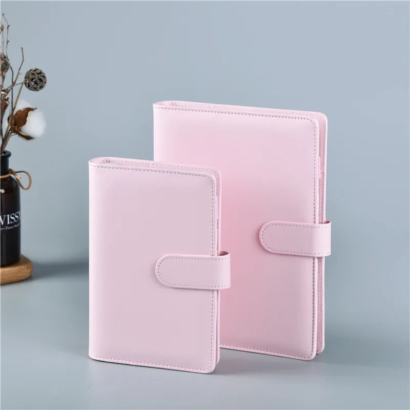 Macaron Color A5 Ring Binder PU Clip-on Notebook Leather Loose Leaf Notebook Cover Notebooks Journal Kawaii Stationery