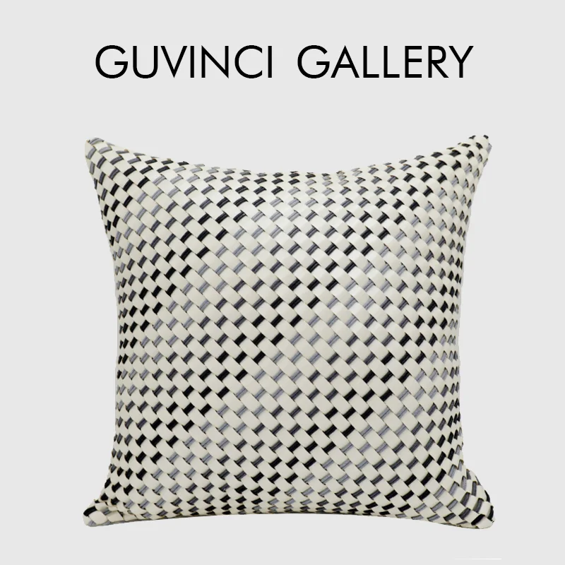 GUVINCI Italian Retro Fashion Sense Cushion Cover Luxurious Faux Leather Hand Woven Pillow Case 45x45cm Insta Popular Home Decor