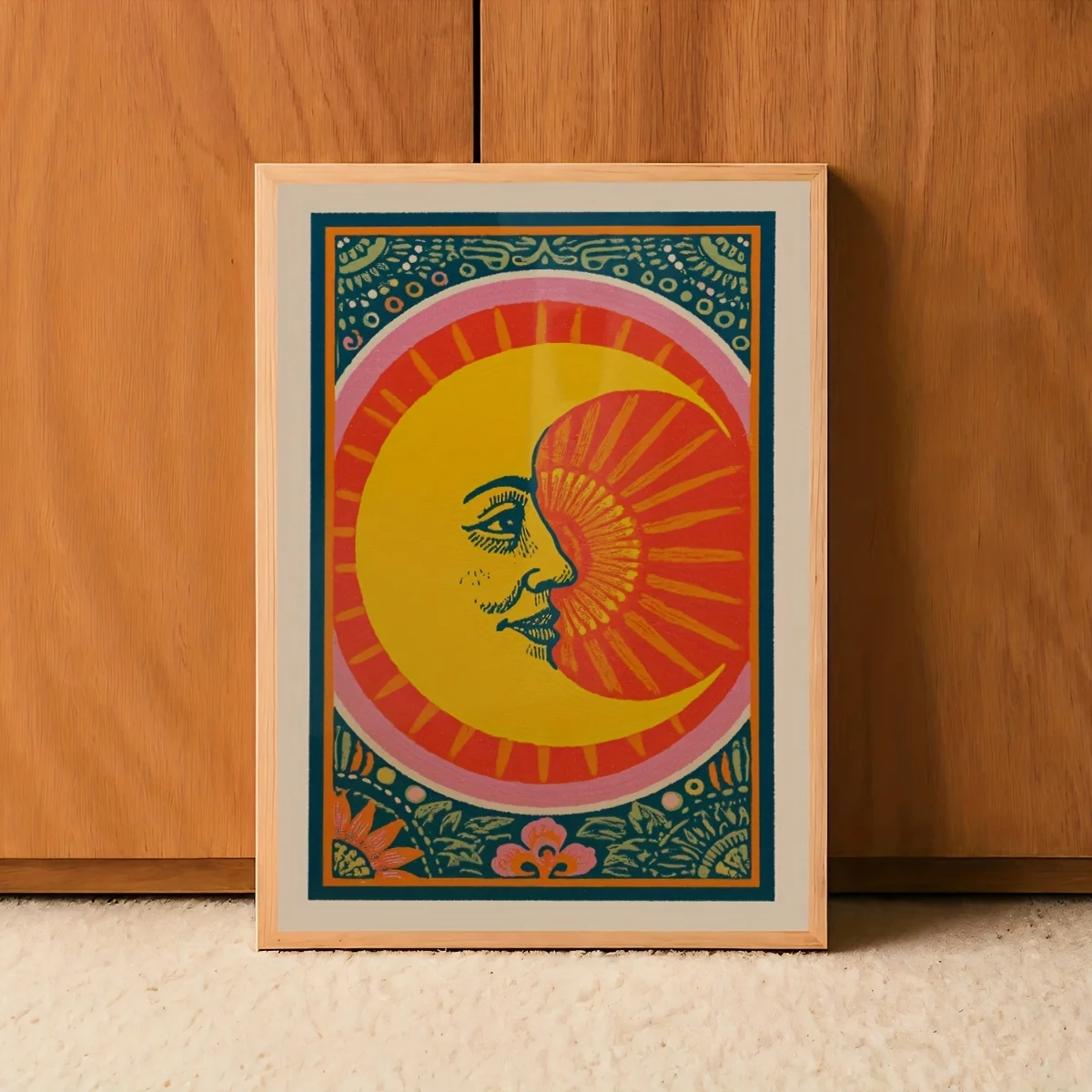 2D Flat, 1pc Frameless Boho Moon Art Posters, Psychedelic Moon Face Canvas Painting, Creative Wall Art, Birthday Present, Liv