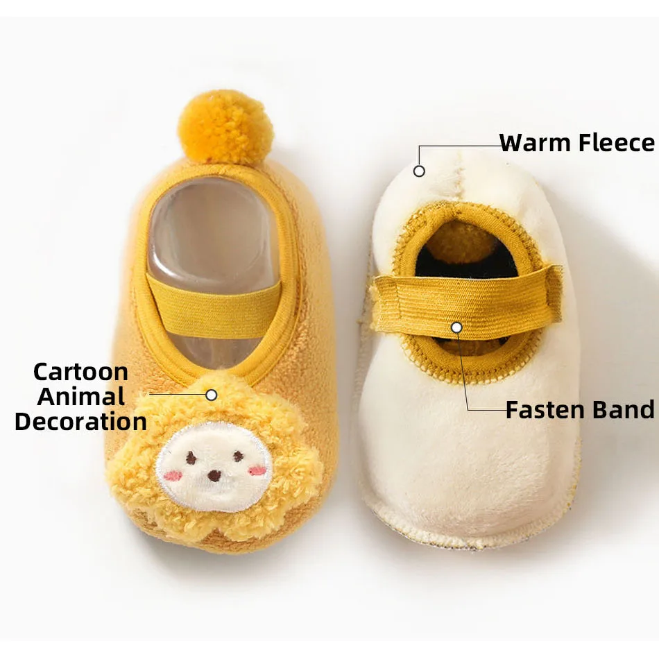 

Newborn Prewalker Kids Slip On Flats Infant Anti-Slip Cartoon Bunny Lion Fox First Walkers Boys Girls Floor Socks 0-3 Years