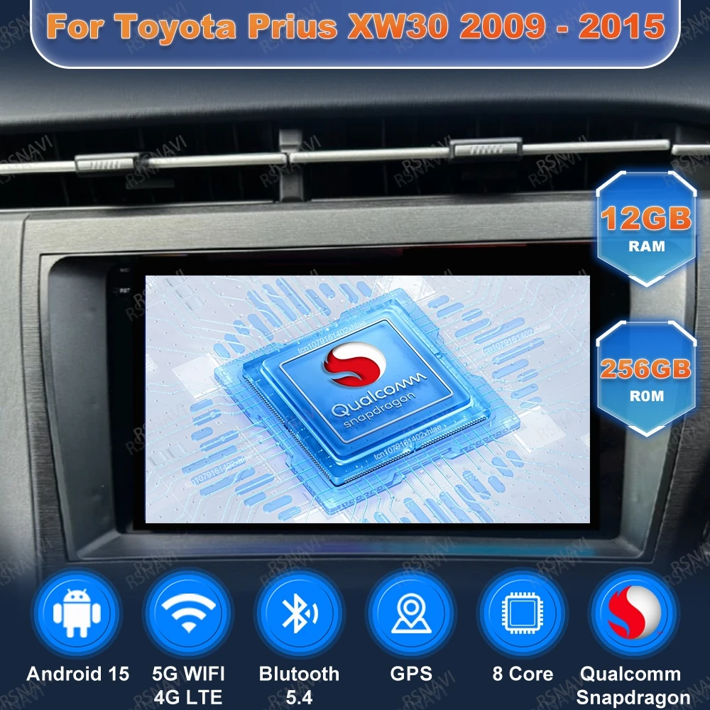 

Car Radio Andoird 15 For Toyota Prius XW30 2009 - 2015 Head Unit Viedo Player 4G LTE DVD Navigation BT GPS Wireless Carplay Auto