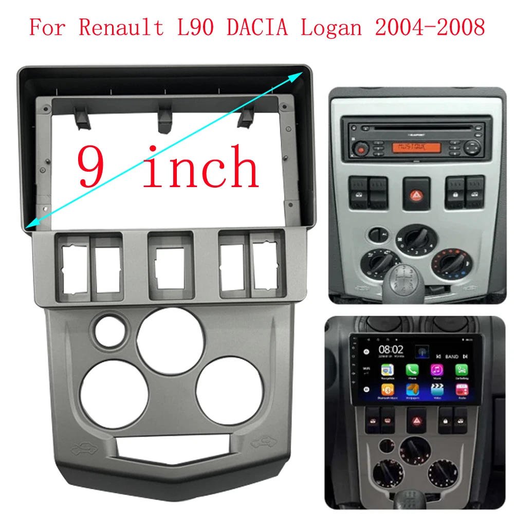 Marco de Radio de coche de 9 pulgadas para Renault Logan L90 Dacia 2004-2008, Kit de montaje de Panel de DVD para coche, cubierta facial embellecedora de Fascia