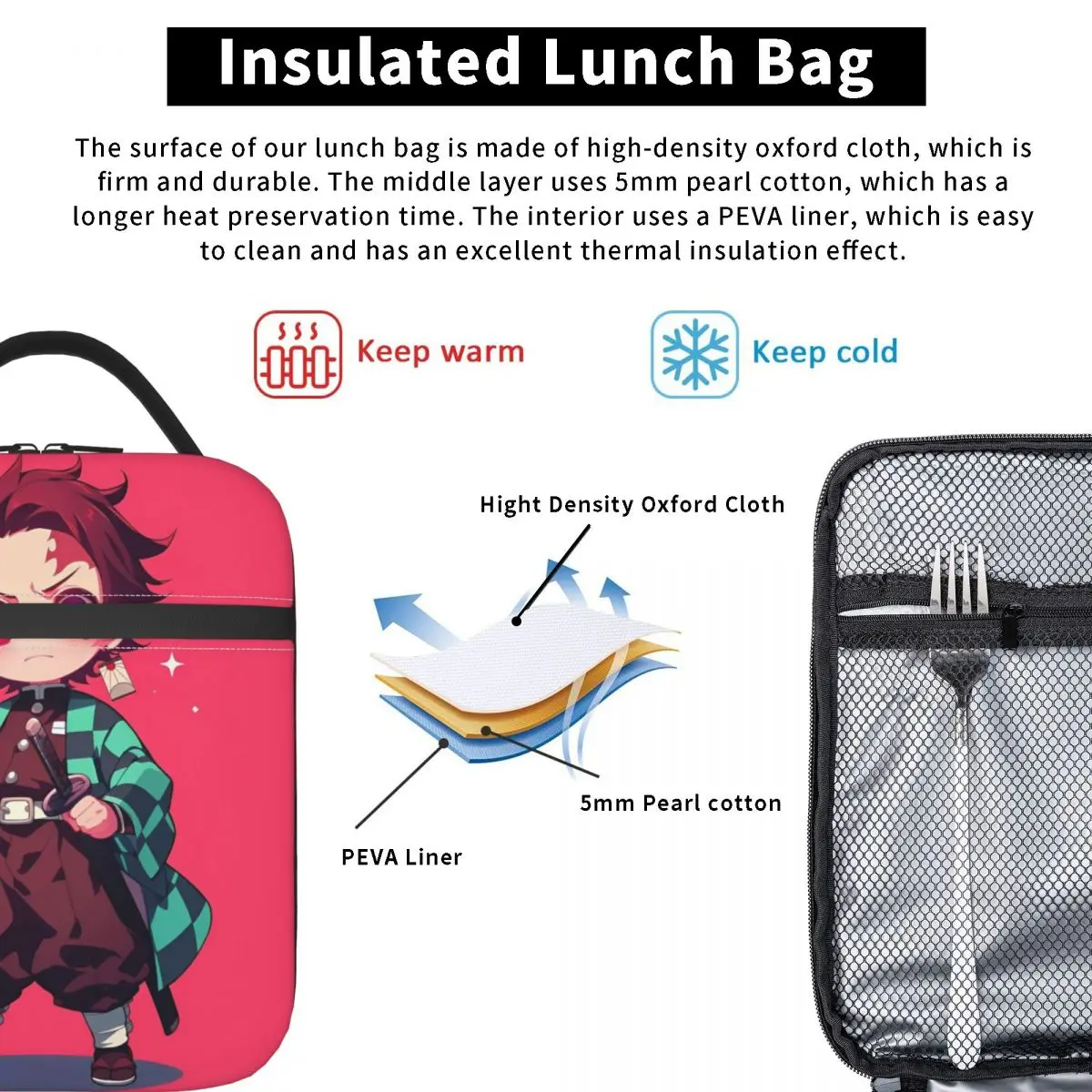 Grappige Tanjiro Geïsoleerde Lunchtas Lekvrije Anime Demon Slayer Lunchcontainer Koeltas Draagtas Lunchbox Strand Food Handtassen