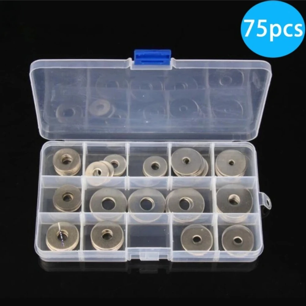 

75 Pieces of Boxed Washers - Enlarged 304 Stainless Steel Flat Washers and Metal Gaskets Set - Washers Hardware Fasteners