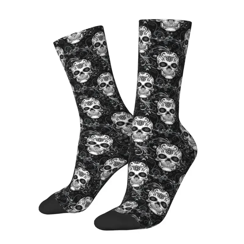 Funny Roses Flower Death Skull Pattern Socks Men Male Women Warm Breathable 3D Printed Basketball Sports Socks