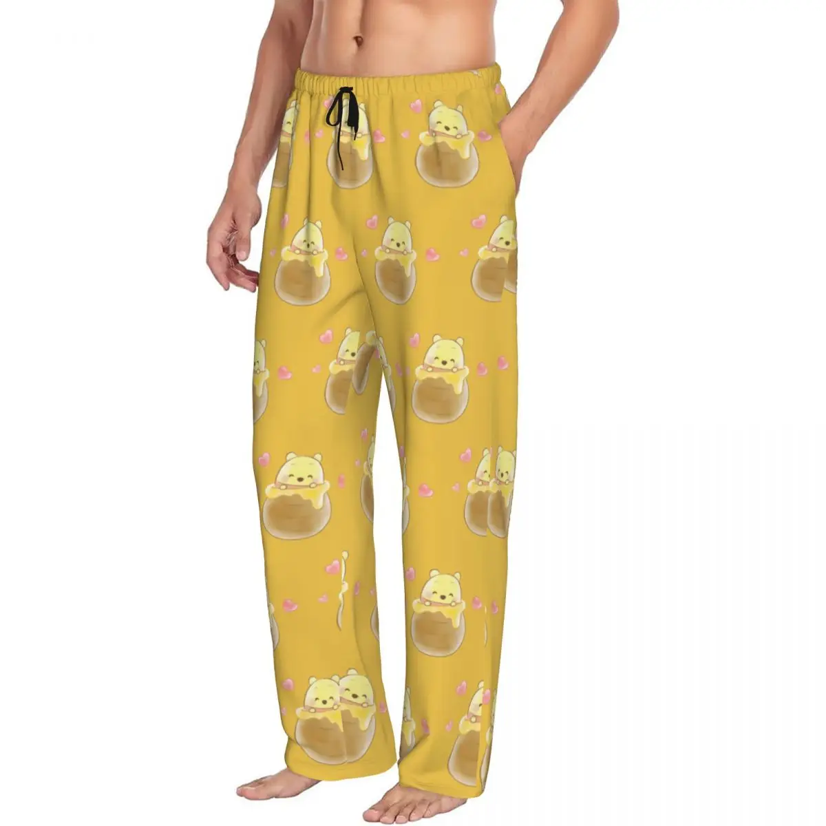 Pantalones de pijama de Winnie The Pooh personalizados para hombre, ropa de dormir elástica clásica Kawaii para dormir con bolsillos