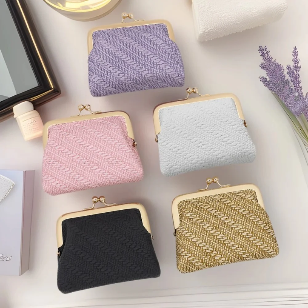 

Retro Women Coin Purse Solid Color Wallet Small Fragrant Clip Mini Coin Bag Coin Pouch Earphone Bag Card Holder