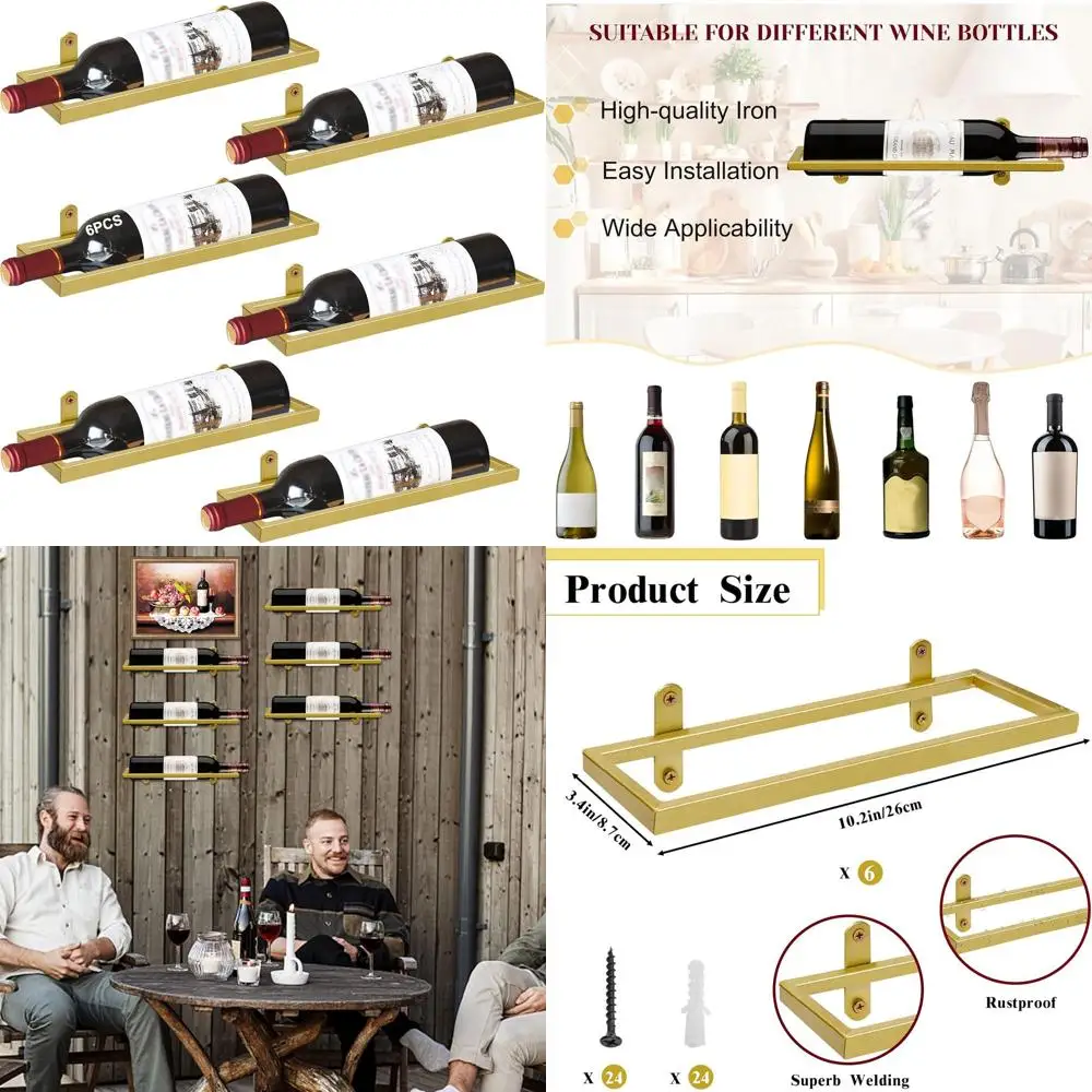 

Металлическая настенная винная полка, держатель для 6 бутылок, органайзер для хранения красного вина для домашней кухни и бара