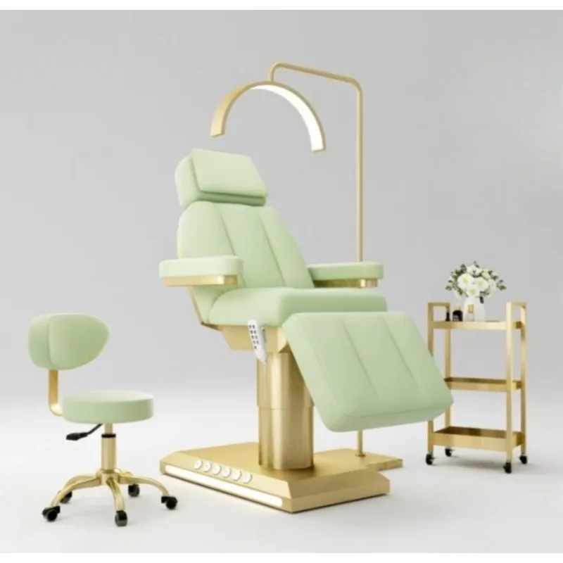 

White Gold Base Adjustable Height Electric Massage Spa Bed Modern Beauty Salon Therapy Medical Bed