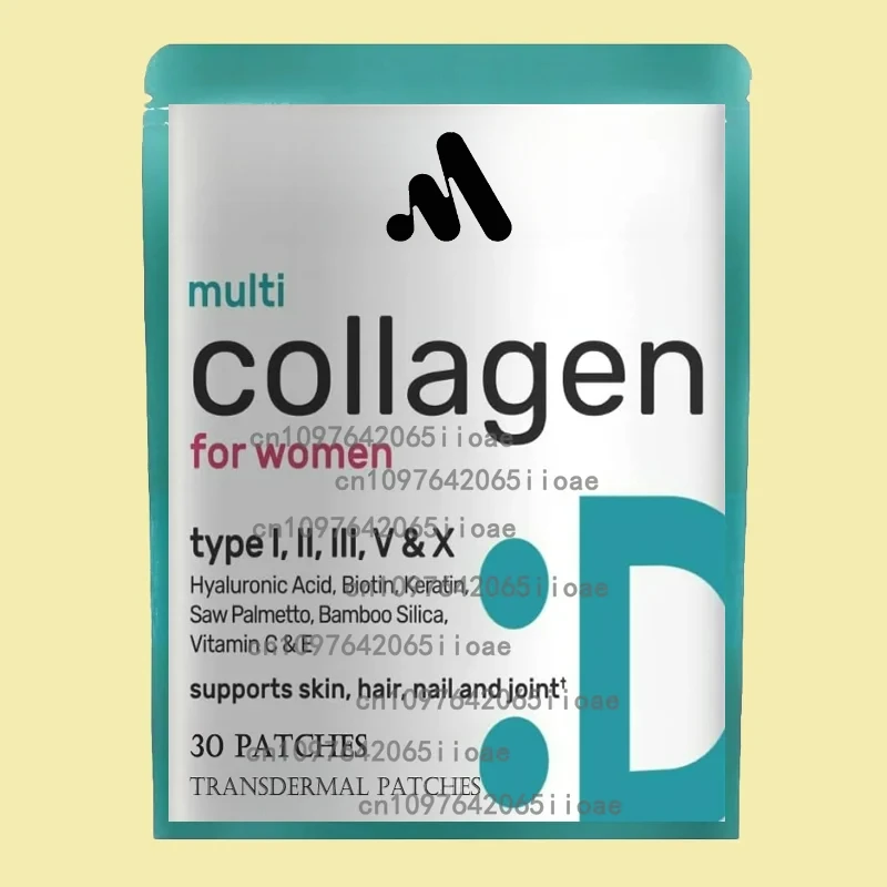 

30 Patches Hydrolyzed Collagen Peptides Tablets with Vitamin C, E & Biotin, Transdermal Patches Hair, Skin, Nail, & Joint Health