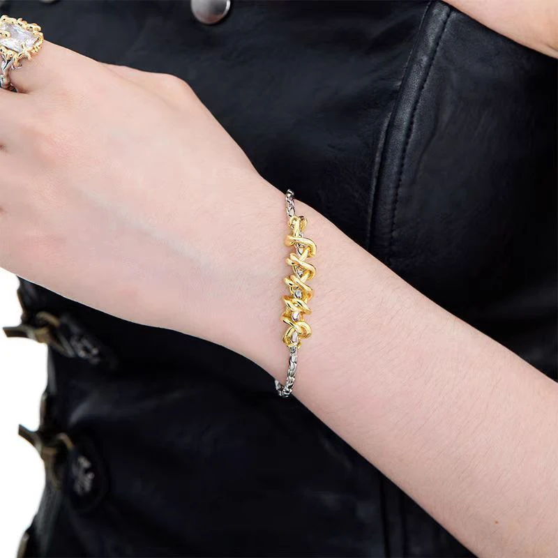 Gold-plated copper silver twisted color necklace set chain wrap-around collarbone chain titanium steel necklace for men