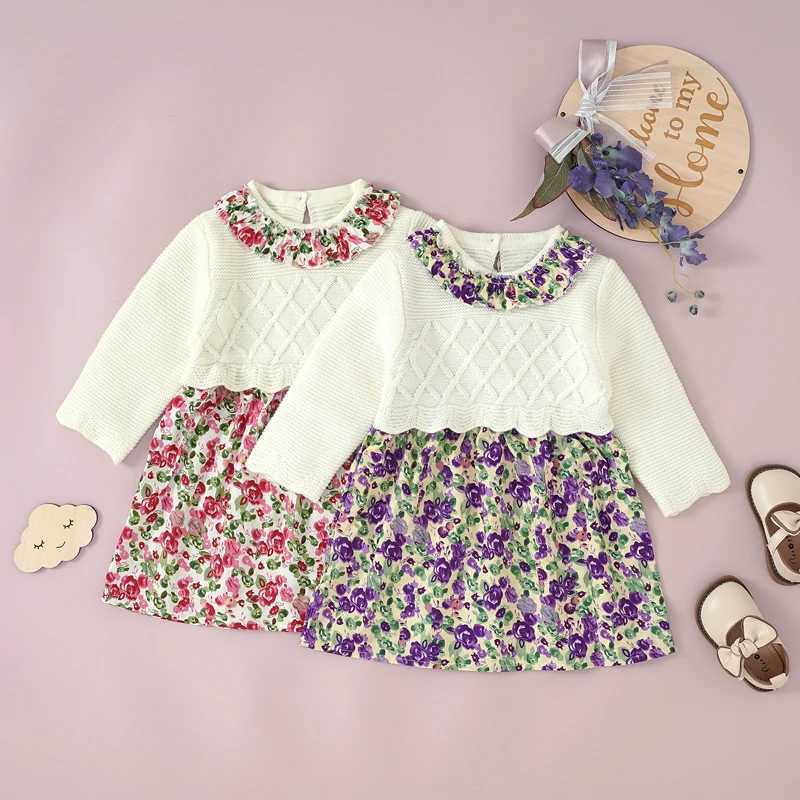 Autumn Baby Sweater Dress Long Sleeve Infant Girl Skirt Knit Toddler Child Clothing Fashion Floral Gown Warm Soft Princess Style
