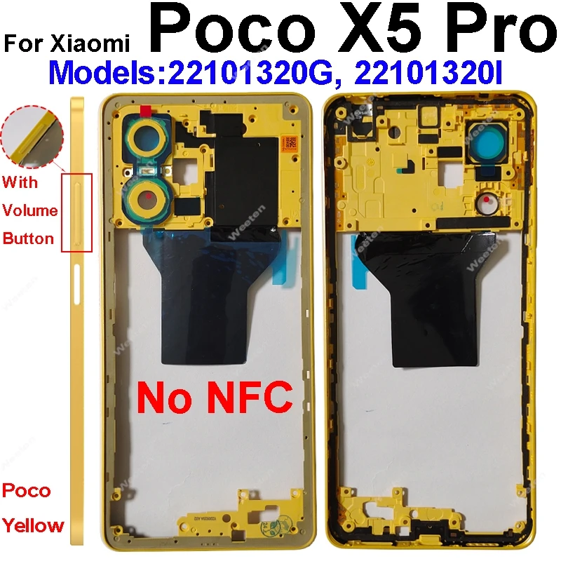 Ramka środkowa do Xiaomi Poco X5 Poco X5 Pro z tylną pokrywą NFC Obudowa przedniej ramki Obudowa z przyciskami głośności Części naprawcze — zdjęcie produktu 2