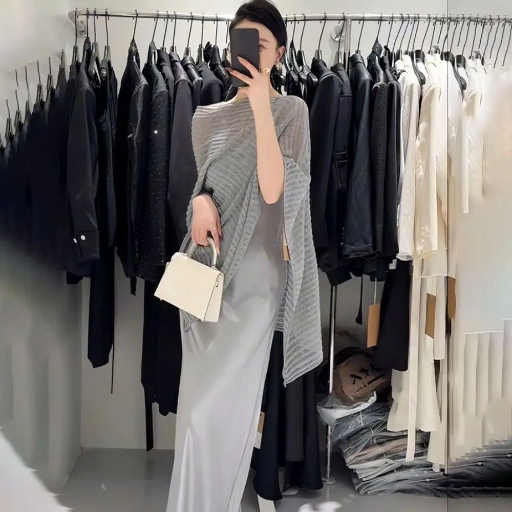 

New Loose Hollow Knitted Cape Irregular Casual Shoulder Top Solid Color Pullover Autumn Winter