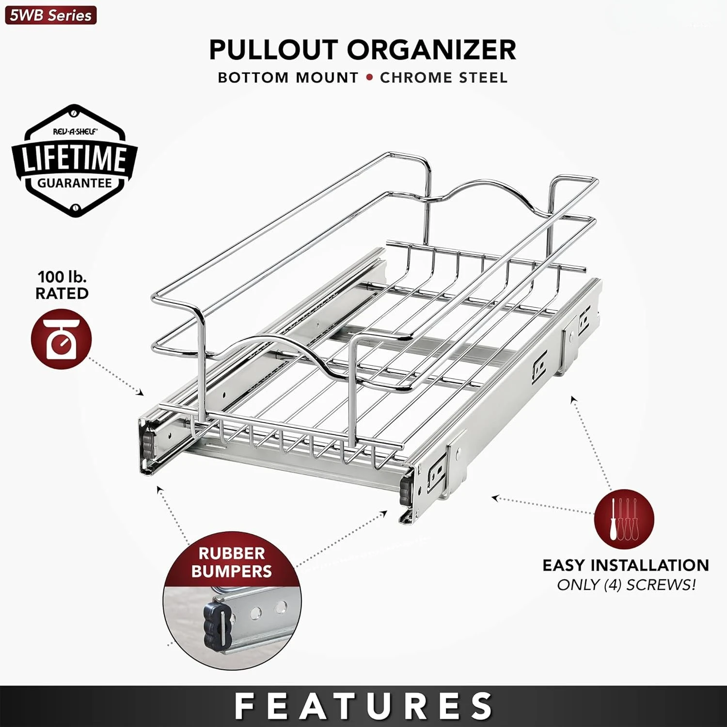 Kitchen Cabinet Pullout Shelf and Drawer Organizer Slide Out Pantry Storage Basket in Multiple Sizes, 8.5 x 18 In