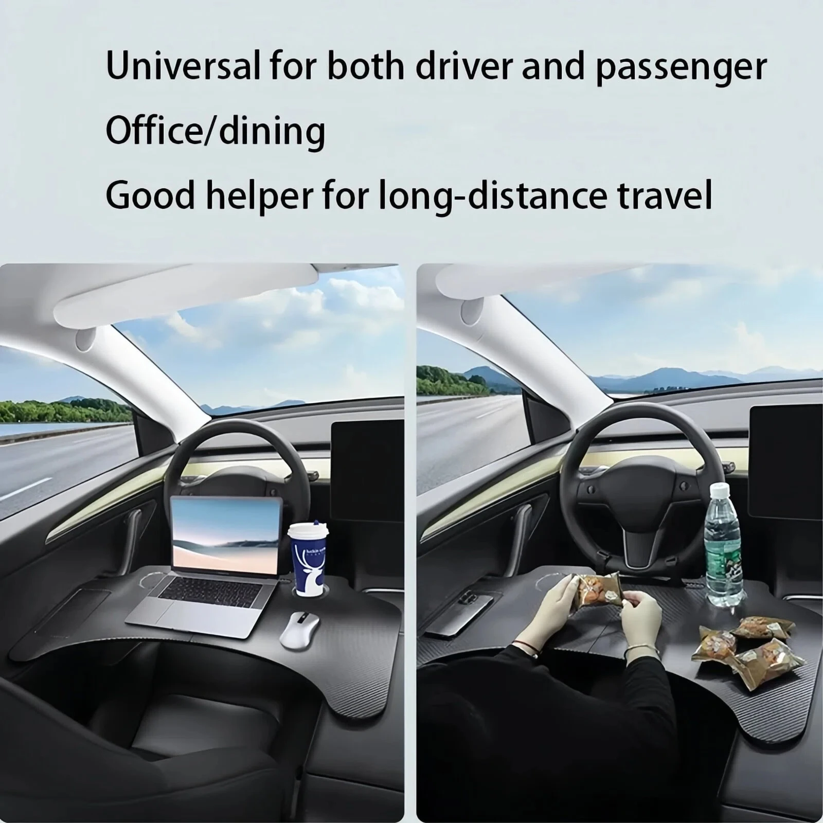 For Tesla Model 3/Y/YL 2017-2026 Carbon Fiber Steering Wheel Tray – Foldable Car Desk Portable Laptop Stand Office Table view 2
