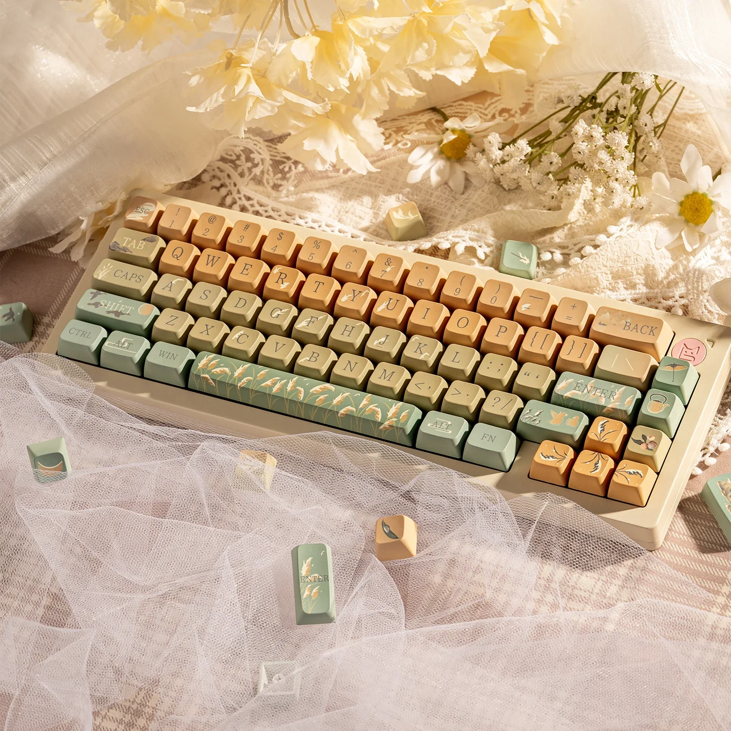Imagem -02 - Teclado Mecânico Gaming Pbt Keycaps Sublimação de Calor Reed Drift Theme mx Switch Pbt 60 64 84 98 108 126 Chaves