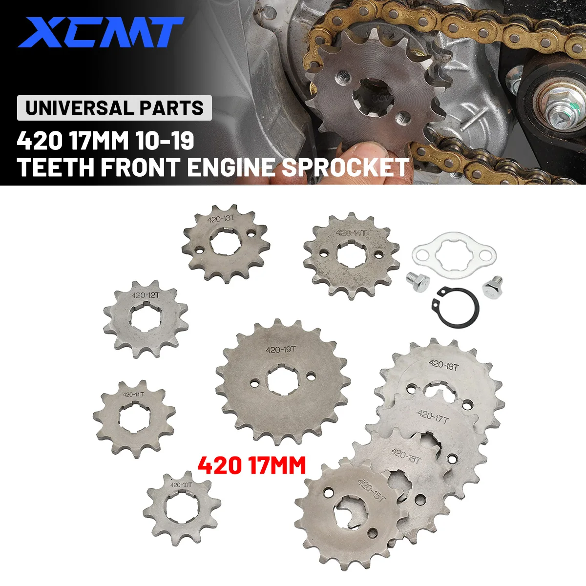 

For Taotao Kayo BSE Xmotos Apollo SSR Monkey Dax 110 125cc Dirt Pit Bike 420H Chain 420 17mm 10 -19 Teeth Front Engine Sprockets