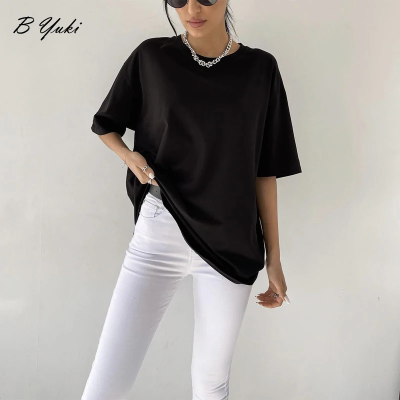 Blessyuki 100% Cotton Soft Basic T Shirt Women 2023 Summer New Oversized Casual Solid Tee Female Loose Short Sleeve Simple Tops