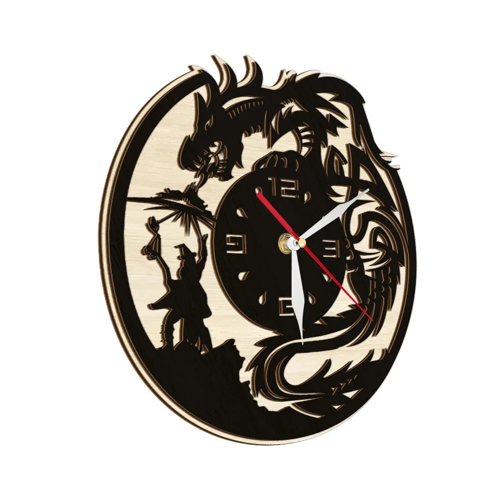 Dungeon Master Wargaming Wooden Wall Clock Fantasy Rusic Home Decor Tabletop Game Dragon Clock Wall Watch Made Of Natural Wood