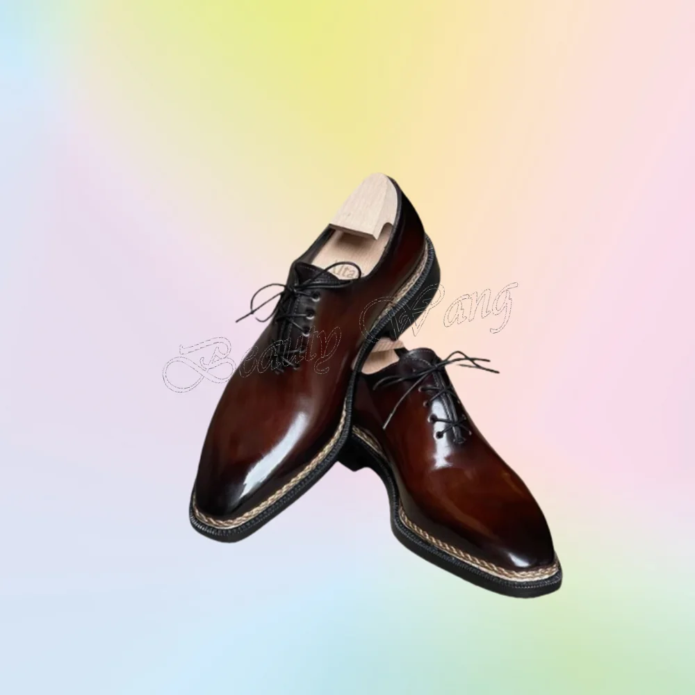 

Brown Front Cross Tied Pumps Weave Men Shoes Round Toe Men's Dress Shoes Gentlemen Slip on Party Shoes Big Size 47 Sprig Autumn