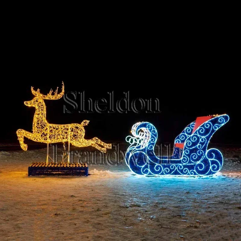 Big Santa Led 3d Deer Motif Light/ Christmas Reindeer Sledges  Figurines/ Low Voltage Reindeer Santa Claus