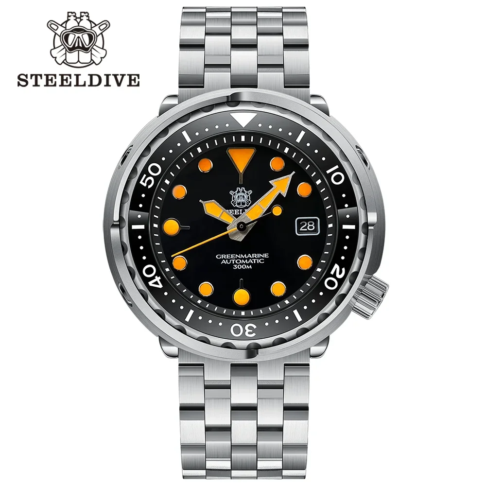 Steeldive SD1975T Black Dial Ceramic Bezel 30ATM 300m Waterproof 47.5MM Steel Case NH35 Automatic Tuna Mens Dive Watch