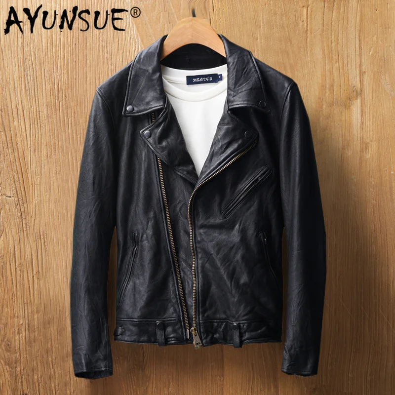 

Genuine Leather Jacket Men Luxury Sheepskin Coat Spring Autumn Real Motorcycle Vintage Slim Fit MG8-K8896