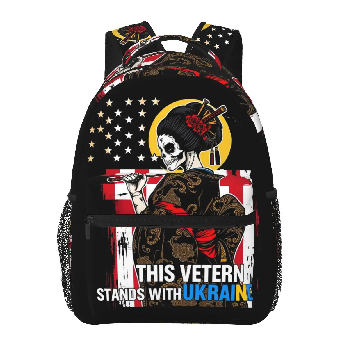 

This Veteran Stands With Ukraine Backpack Daypack Large Capacity Children BookBag School Bag Shoulder Bags for Men Women