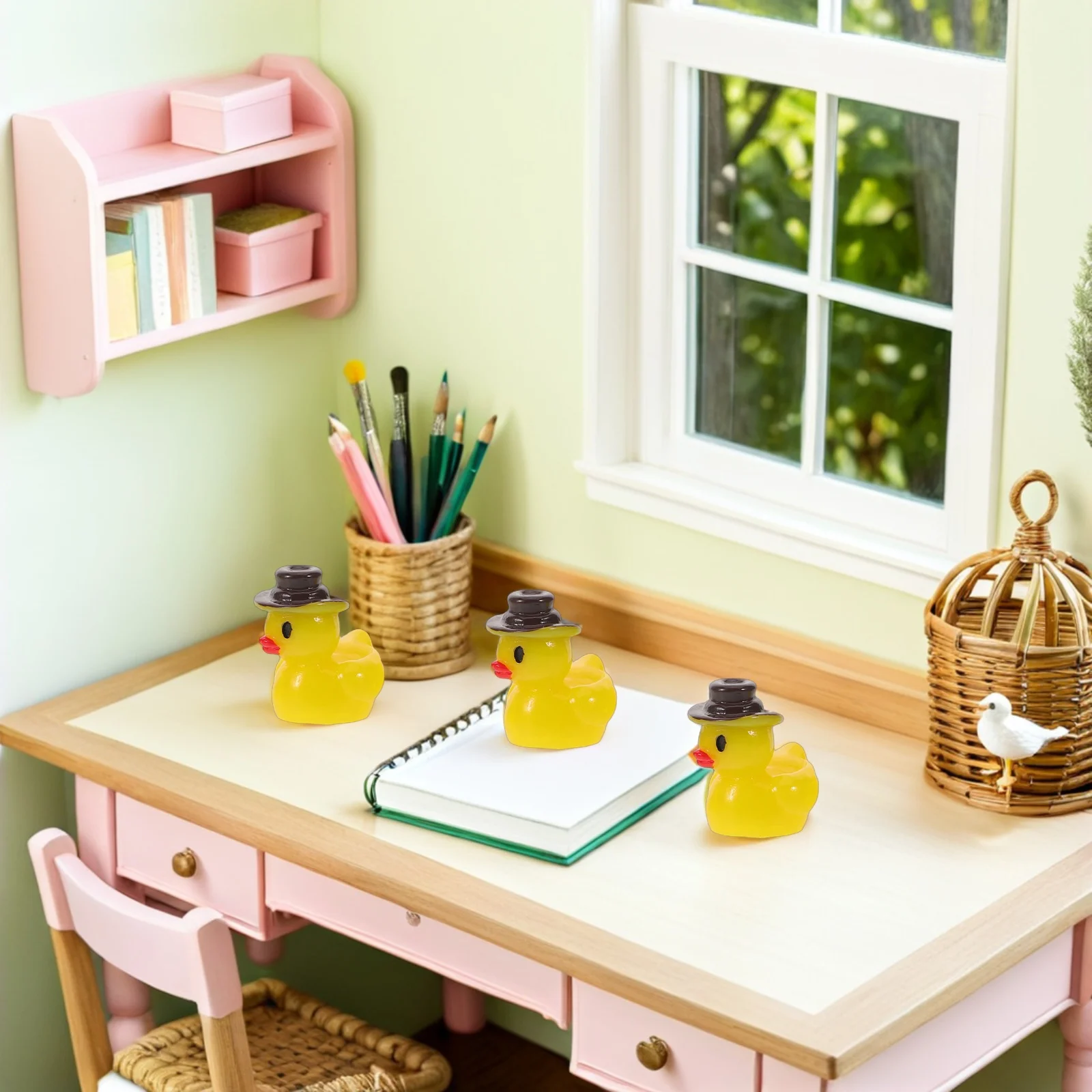 

50 шт., мини-ковбойская смоляная утка с западными шляпами, миниатюрные украшения в виде животных, сказочный сад, мох, аквариум, пейзаж, украшения из смолы