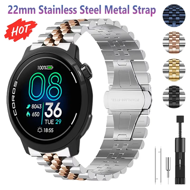 22 mm Edelstahl-Metallarmband für COROS APEX 4 42 mm/PACE Pro-3-4/CMF Watch 3 Pro Armband für Suunto Vertical 2/Run/Race 2-S
