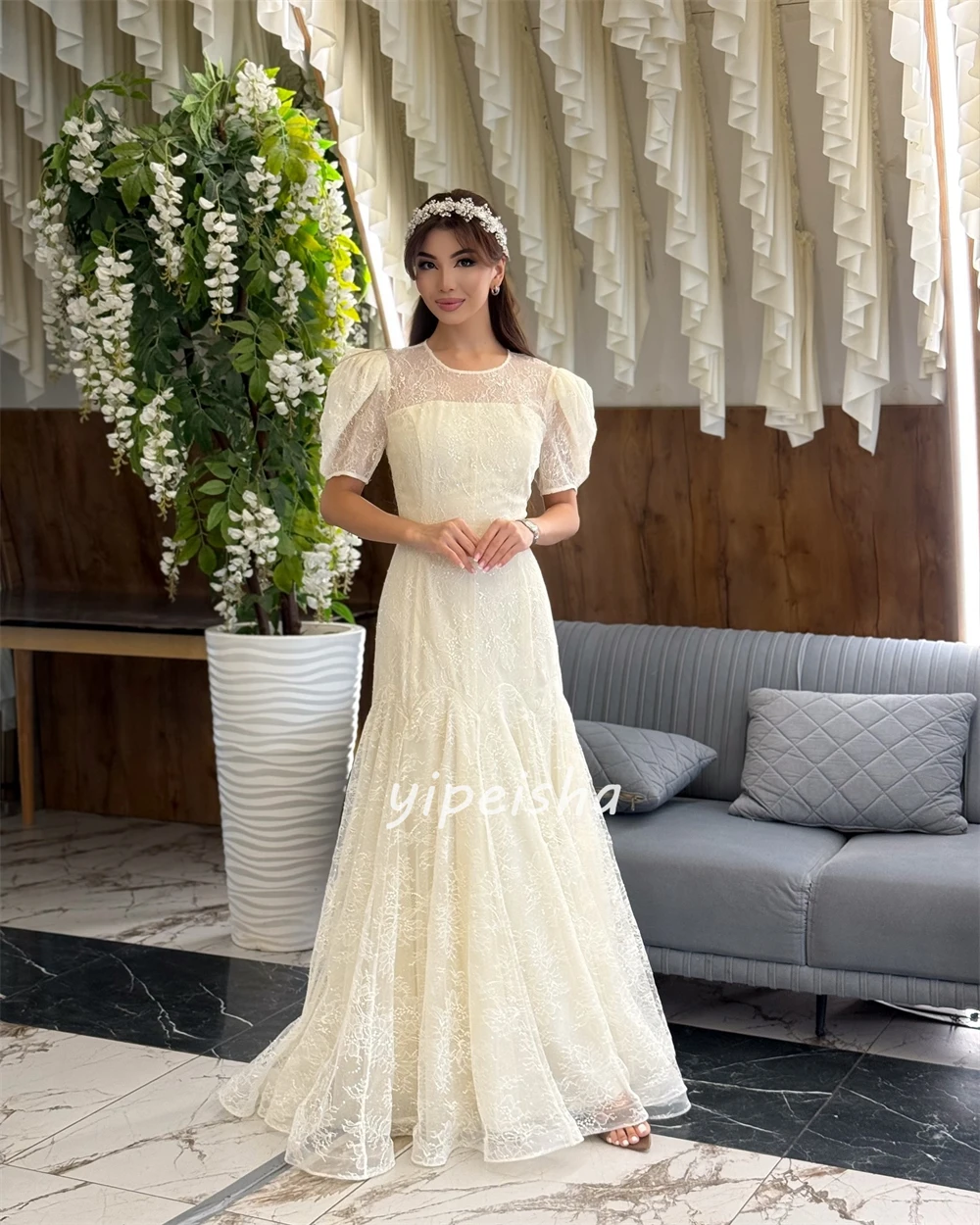 Stile moderno personalizzato abbinato in organza con pieghe increspate A-line scollo rotondo Abiti lunghi Abiti per occasioni su misura Taglie disponibili